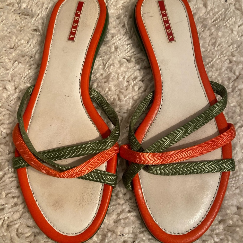 Prada green and orange strap sandal